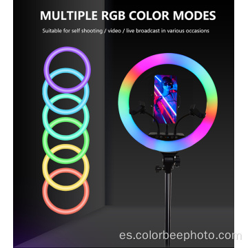 Anillo de luz led selfie RGB regulable de 18 pulgadas